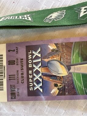 Vintage 2005 Super Bowl XXXIX Eagles Patriots Full Ticket & Lanyard